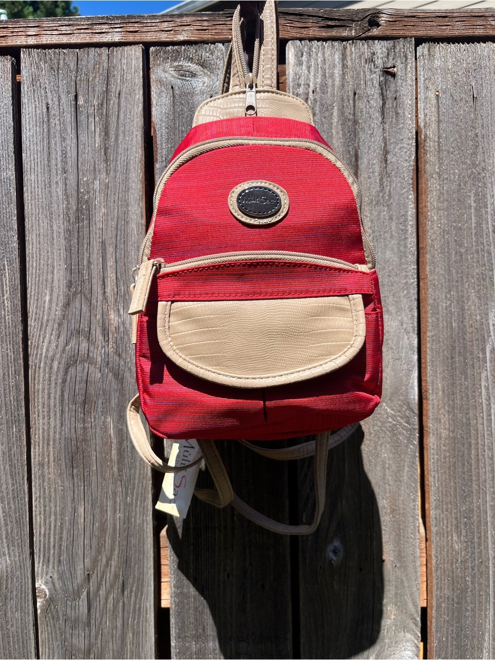 Multisac small orange canvas backpack purse